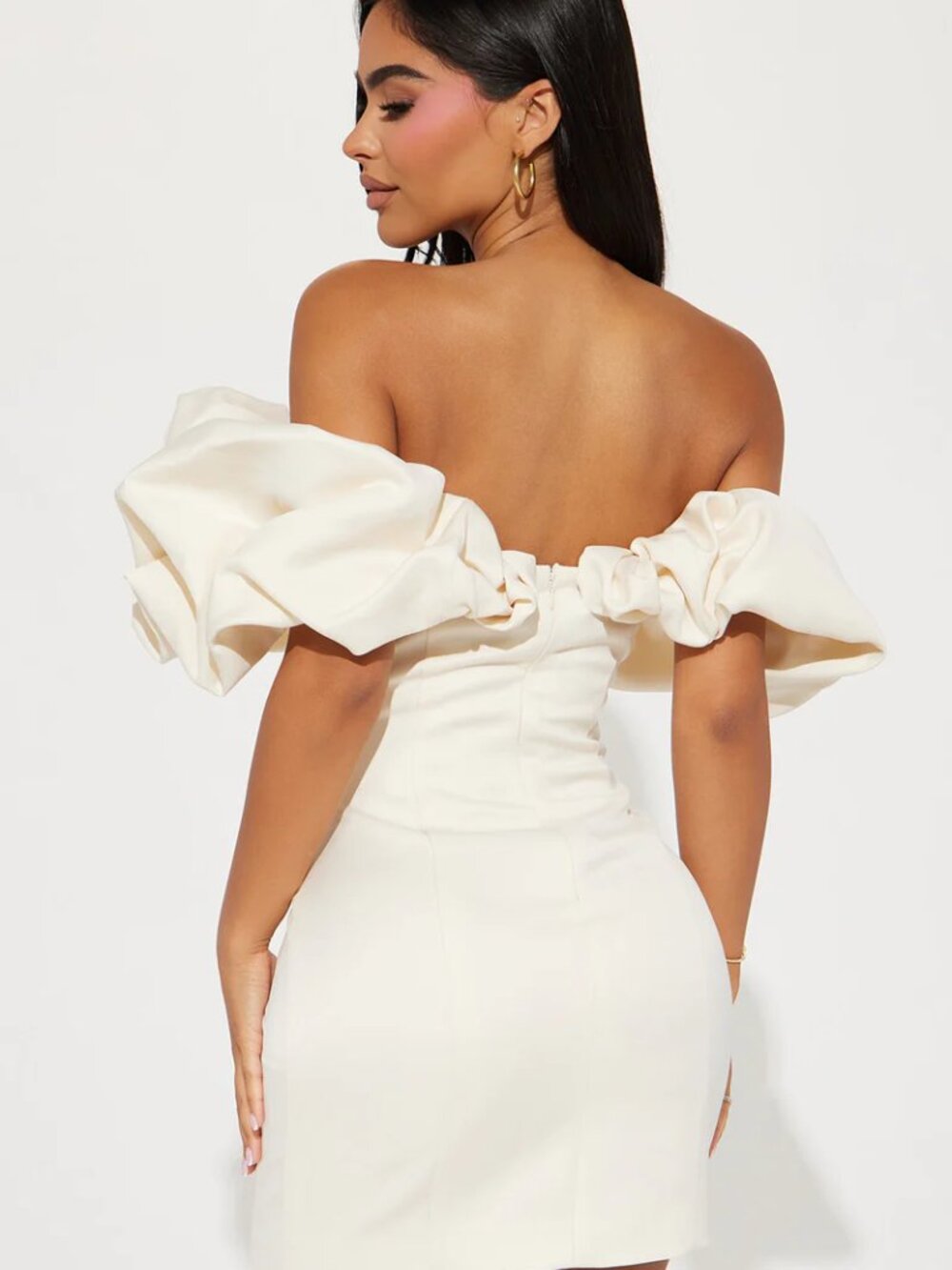 NWT Fashion Nova Parisian Nights Mini Dress Cream Off Shoulder - Picture 2 of 7